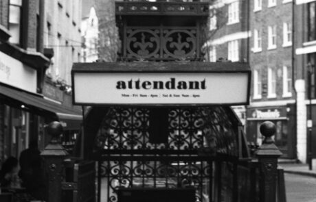 Attendant Coffee in London, black and white photo by Jon Passow